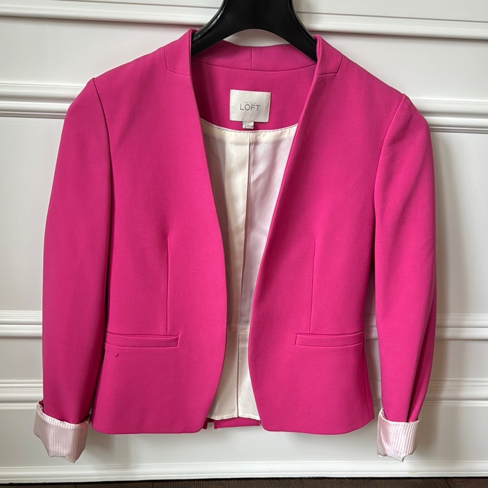 Never worn LOFT Pink Collarless Blazer